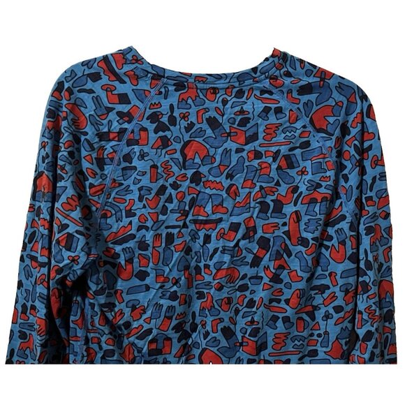 Smartwool Merino 150 Men's Small Long Sleeve Crew Geometric Baselayer Blue Red - Picture 4 of 8